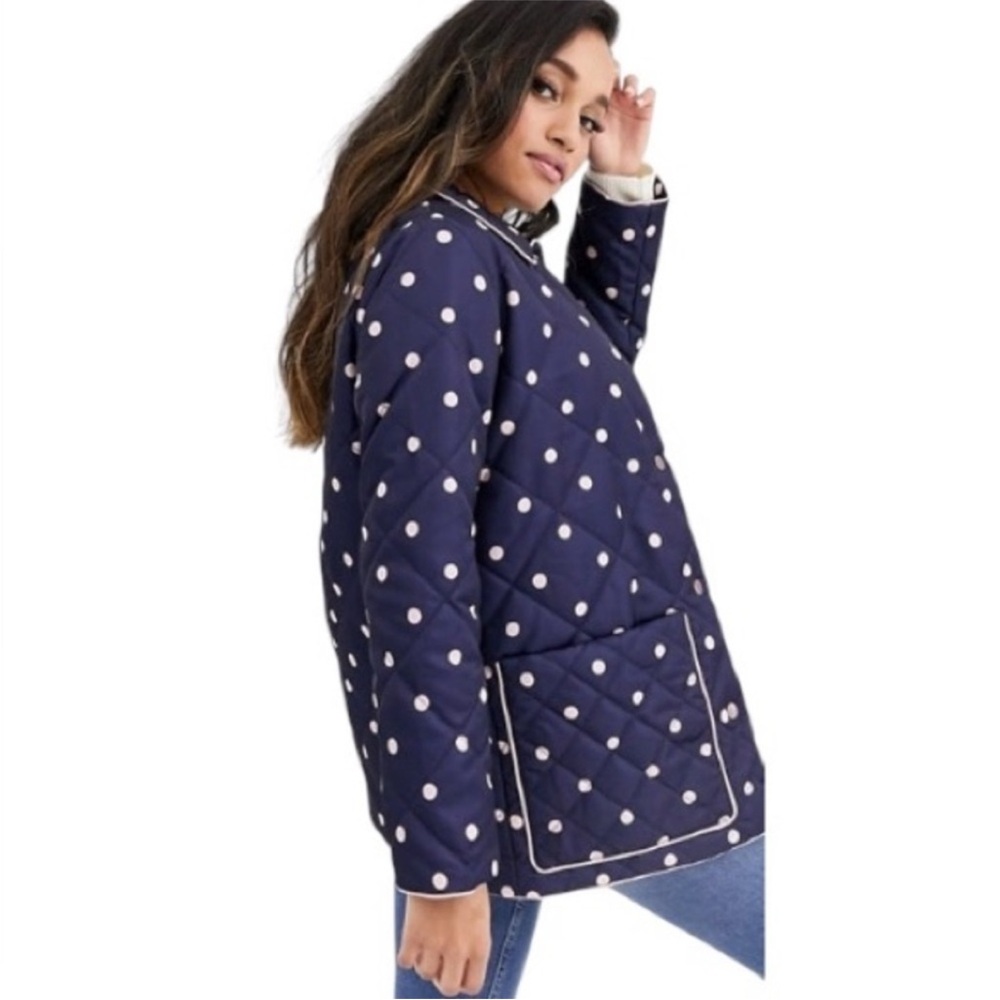 Women's ASOS Navy and Pink Polka Dot Quilted Jacket